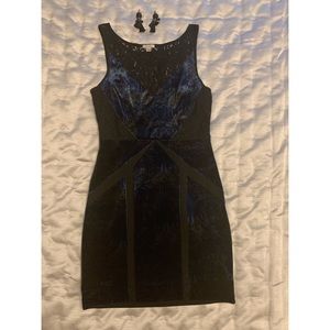 Black & Blue Velvet Mini Dress with Lace Detail